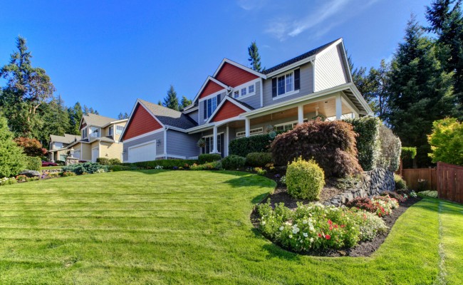 Exterior front of the large home. Northwest. America.